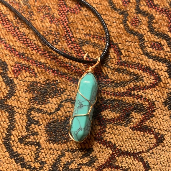 Turquoise Pendant with Black Cord Necklace - Picture 8 of 9